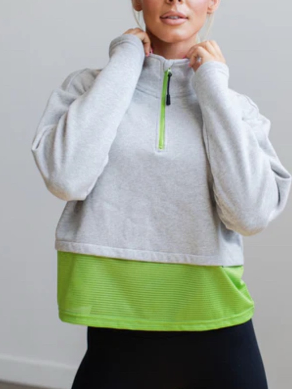 SAVVI Alexa Mesh Pullover Gray Lime Green Size Large